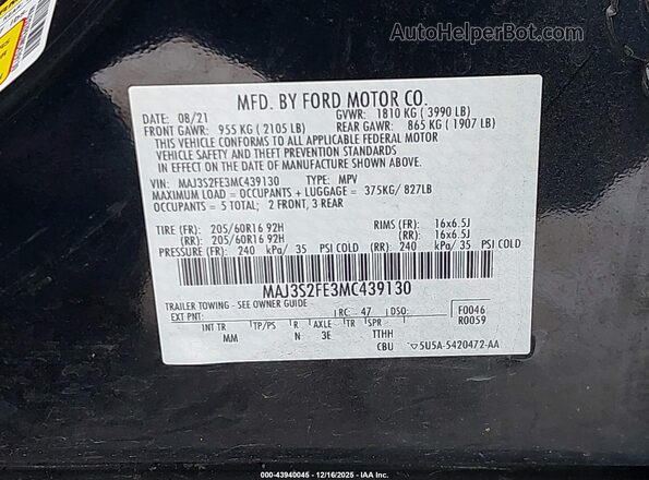 MAJ3S2FE3MC439130 2021 FORD ECOSPORT Black 