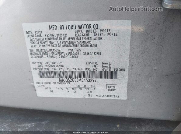 MAJ3S2GE5MC453397 2021 FORD ECOSPORT Silver 