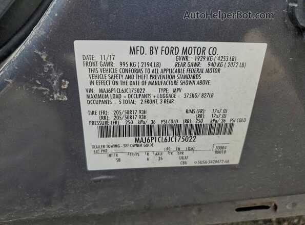 MAJ6P1CL6JC175022 2018 FORD ECOSPORT Gray 360 interior view