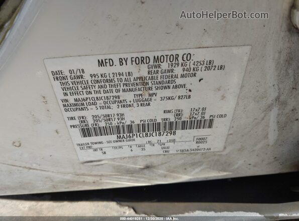MAJ6P1CL8JC187298 2018 FORD ECOSPORT White Engine compartment view
