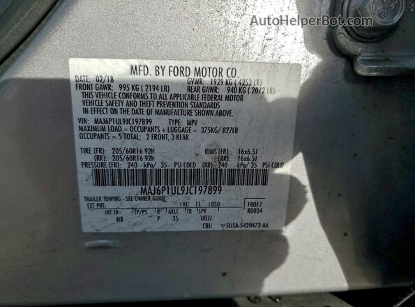 MAJ6P1UL9JC197899 2018 FORD ECOSPORT Silver 