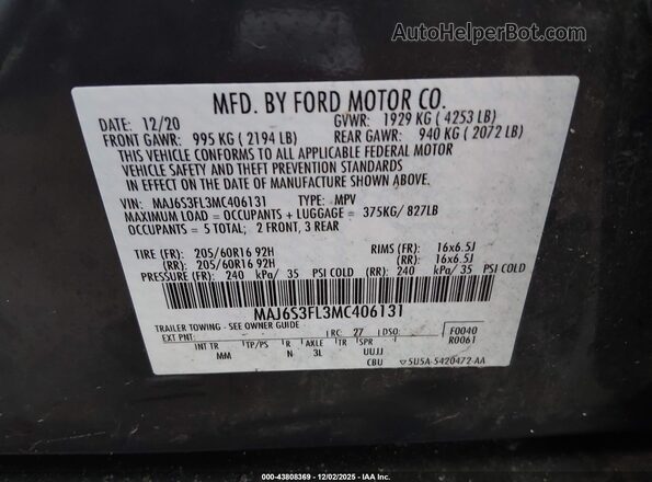 MAJ6S3FL3MC406131 2021 FORD ECOSPORT Blue 