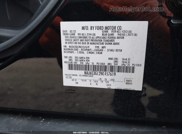 MAJ6S3GL2NC457619 2022 FORD ECOSPORT Black Widok komory silnika