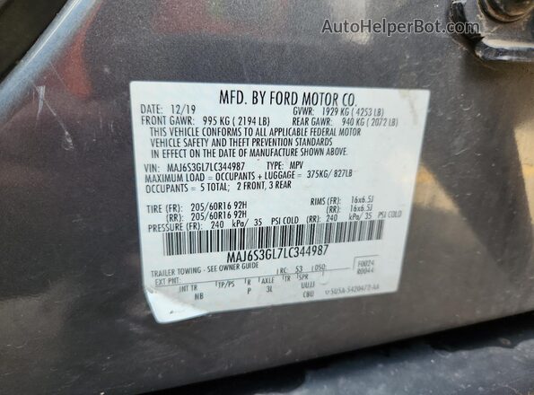 MAJ6S3GL7LC344987 2020 FORD ECOSPORT Gray Widok naklejki z numerem VIN