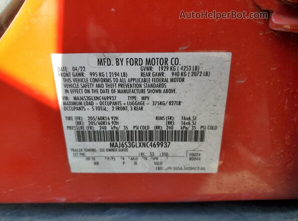 MAJ6S3GLXNC469937 2022 FORD ECOSPORT Красный Панорамный вид салона 360°
