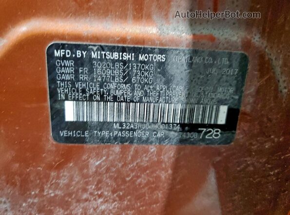 ML32A3HJ8JH001374 2018 MITSUBISHI MIRAGE Orange 