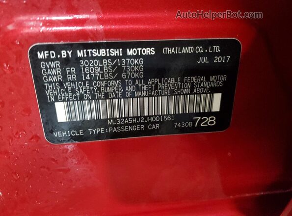 ML32A5HJ2JH001561 2018 MITSUBISHI MIRAGE Red 