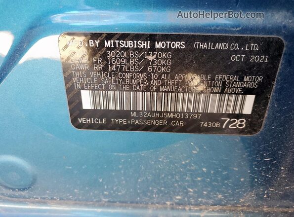 ML32AUHJ5MH013797 2021 MITSUBISHI MIRAGE Blue Панорамний вид салону 360°