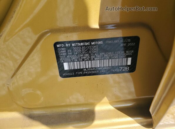 ML32AUHJ7NH006853 2022 MITSUBISHI MIRAGE Yellow Widok komory silnika