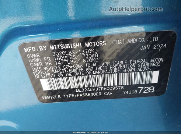 ML32AUHJ7RH009578 2024 MITSUBISHI MIRAGE Blue Widok komory silnika