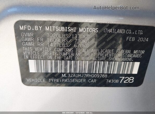 ML32AUHJ7RH009788 2024 MITSUBISHI MIRAGE Gray Widok komory silnika