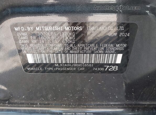 ML32AUHJ9RH016581 2024 MITSUBISHI MIRAGE Gray Вид підкапотного простору