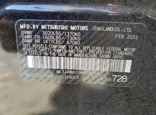 ML32AWHJ1NH006066 2022 MITSUBISHI MIRAGE Black Շարժիչի բաժամունքի տեսք
