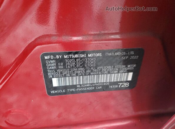 ML32AWHJ1PH001405 2023 MITSUBISHI MIRAGE Red Շարժիչի բաժամունքի տեսք