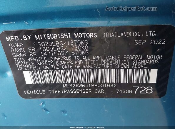 ML32AWHJ1PH001632 2023 MITSUBISHI MIRAGE Blue Շարժիչի բաժամունքի տեսք