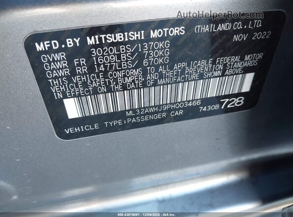 ML32AWHJ9PH003466 2023 MITSUBISHI MIRAGE Серый Вид подкапотного пространства