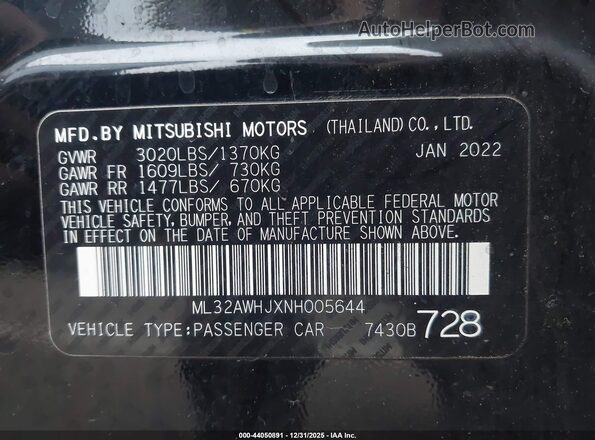 ML32AWHJXNH005644 2022 MITSUBISHI MIRAGE Black Вид підкапотного простору