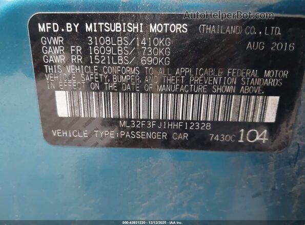 ML32F3FJ1HHF12328 2017 MITSUBISHI MIRAGE G4 Blue 