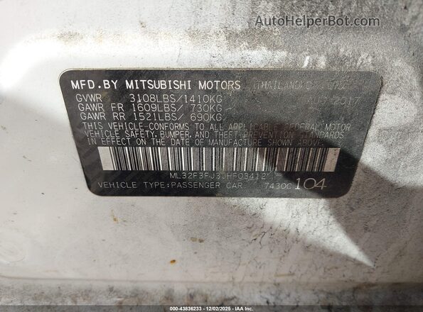 ML32F3FJ3JHF03412 2018 MITSUBISHI MIRAGE G4 Белый Вид подкапотного пространства