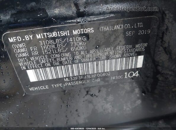 ML32F3FJ3LHF00402 2020 MITSUBISHI MIRAGE G4 Black 