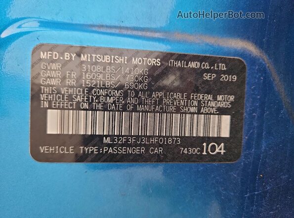 ML32F3FJ3LHF01873 2020 MITSUBISHI MIRAGE Blue Շարժիչի բաժամունքի տեսք