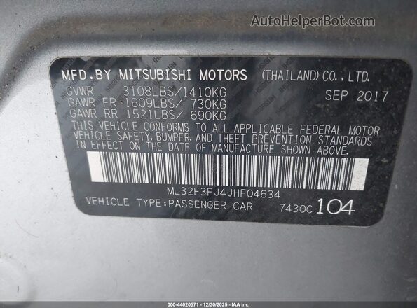 ML32F3FJ4JHF04634 2018 MITSUBISHI MIRAGE G4 Gray Engine compartment view