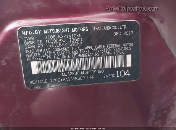 ML32F3FJ4JHF09090 2018 MITSUBISHI MIRAGE G4 Maroon 