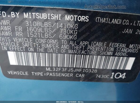 ML32F3FJ5JHF10328 2018 MITSUBISHI MIRAGE G4 Синий Вид подкапотного пространства