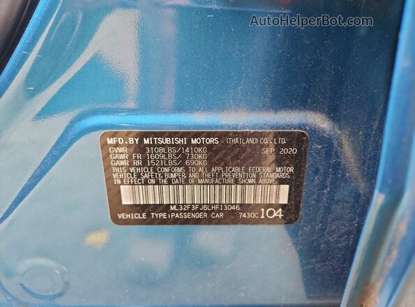 ML32F3FJ6LHF13046 2020 MITSUBISHI MIRAGE Blue Widok komory silnika
