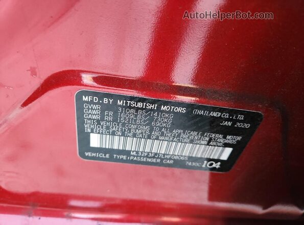 ML32F3FJ7LHF08065 2020 MITSUBISHI MIRAGE Burgundy Vista del compartimento del motor