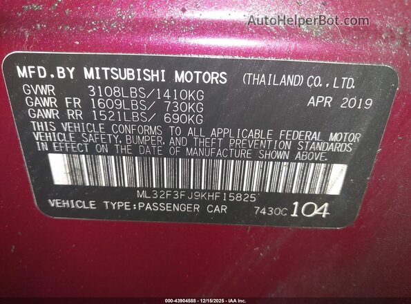 ML32F3FJ9KHF15825 2019 MITSUBISHI MIRAGE G4 Purple Вид підкапотного простору