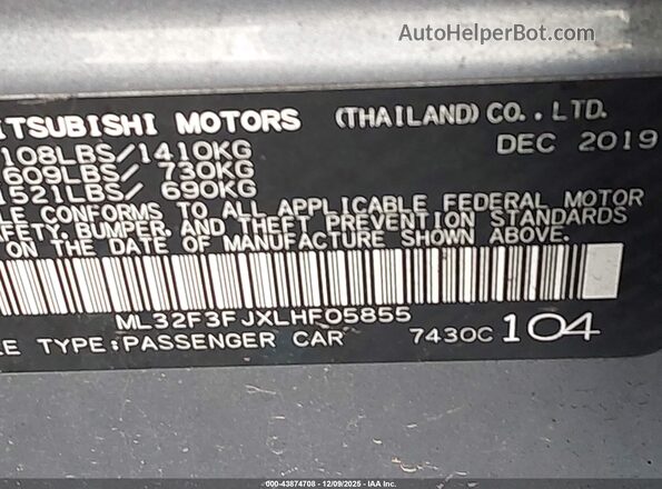 ML32F3FJXLHF05855 2020 MITSUBISHI MIRAGE G4 Gray Vista del compartimento del motor