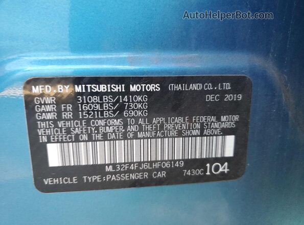 ML32F4FJ6LHF06149 2020 MITSUBISHI MIRAGE Blue Շարժիչի բաժամունքի տեսք