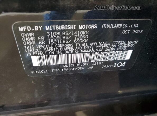 ML32FUFJ0PHF02197 2023 MITSUBISHI MIRAGE Black Vista de la etiqueta del VIN