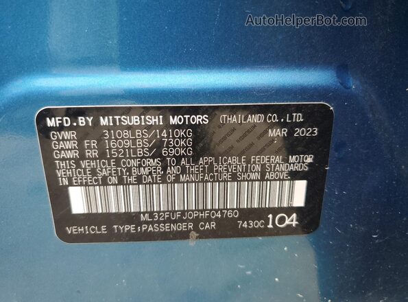 ML32FUFJ0PHF04760 2023 MITSUBISHI MIRAGE Blue Widok komory silnika