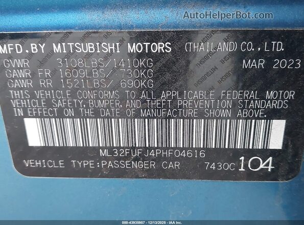 ML32FUFJ4PHF04616 2023 MITSUBISHI MIRAGE G4 Blue Widok komory silnika