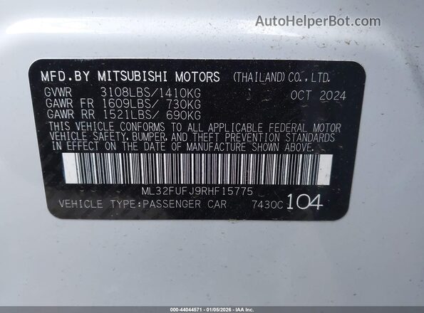 ML32FUFJ9RHF15775 2024 MITSUBISHI MIRAGE G4 Белый Вид подкапотного пространства
