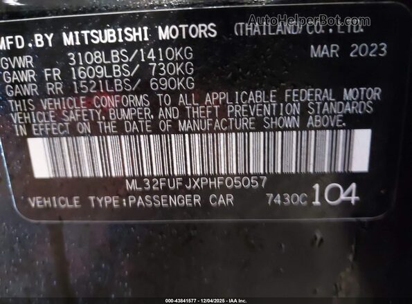 ML32FUFJXPHF05057 2023 MITSUBISHI MIRAGE G4 Black Вид підкапотного простору