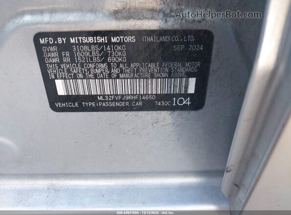 ML32FVFJ9RHF14650 2024 MITSUBISHI MIRAGE G4 Silver Շարժիչի բաժամունքի տեսք