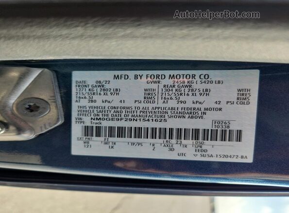 NM0GE9F29N1541625 2022 FORD TRANSIT Синий Панорамный вид салона 360°