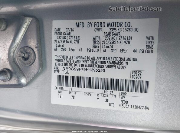 NM0GS9F79H1295250 2017 FORD TRANSIT CONNECT Silver 