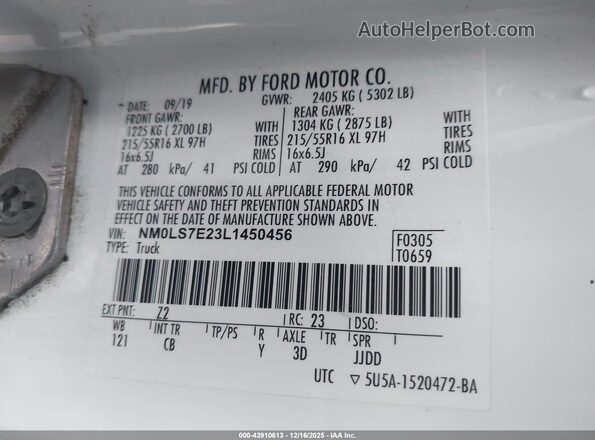 NM0LS7E23L1450456 2020 FORD TRANSIT CONNECT White Շարժիչի բաժամունքի տեսք