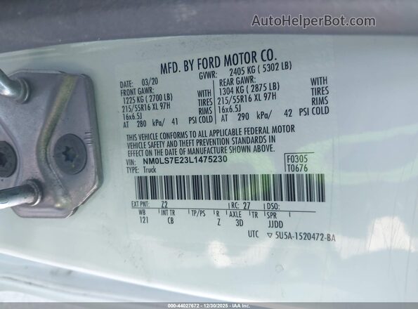 NM0LS7E23L1475230 2020 FORD TRANSIT CONNECT White Engine compartment view