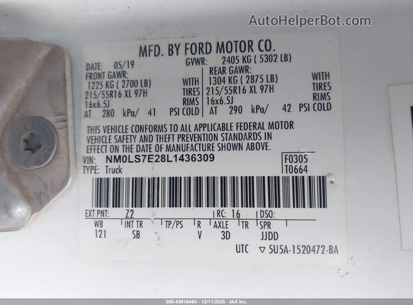 NM0LS7E28L1436309 2020 FORD TRANSIT CONNECT White Widok komory silnika