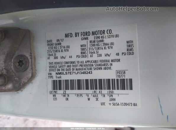 NM0LS7E71J1348243 2018 FORD TRANSIT CONNECT White Շարժիչի բաժամունքի տեսք