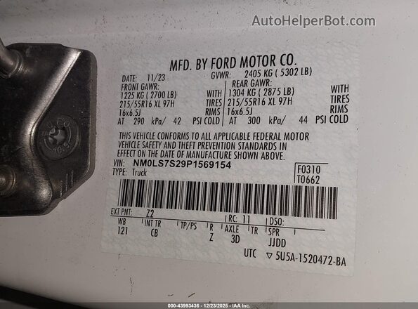 NM0LS7S29P1569154 2023 FORD TRANSIT CONNECT White ძრავის განყოფილების ხედი
