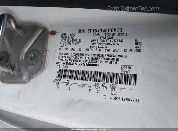 NM0LS7S2XN1508005 2022 FORD TRANSIT CONNECT White Շարժիչի բաժամունքի տեսք