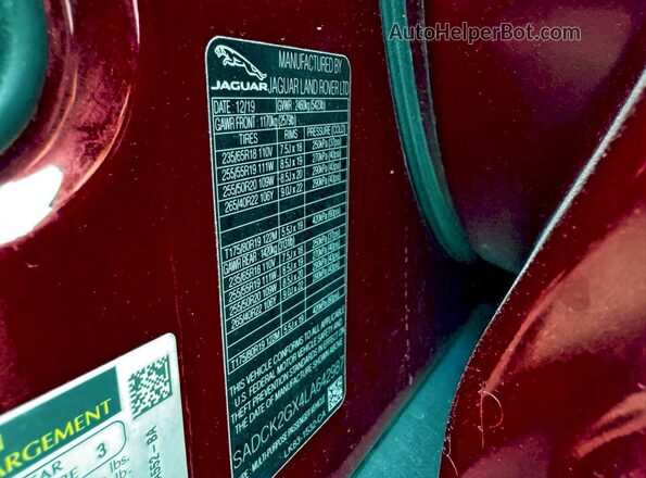 SADCK2GX4LA642987 2020 JAGUAR F-PACE Red 