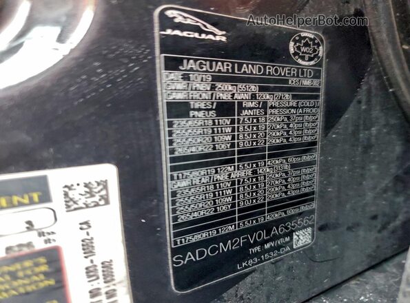 SADCM2FV0LA635562 2020 JAGUAR F-PACE Charcoal 