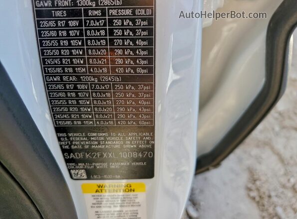 SADFK2FXXL1008470 2020 JAGUAR E-PACE White Widok komory silnika